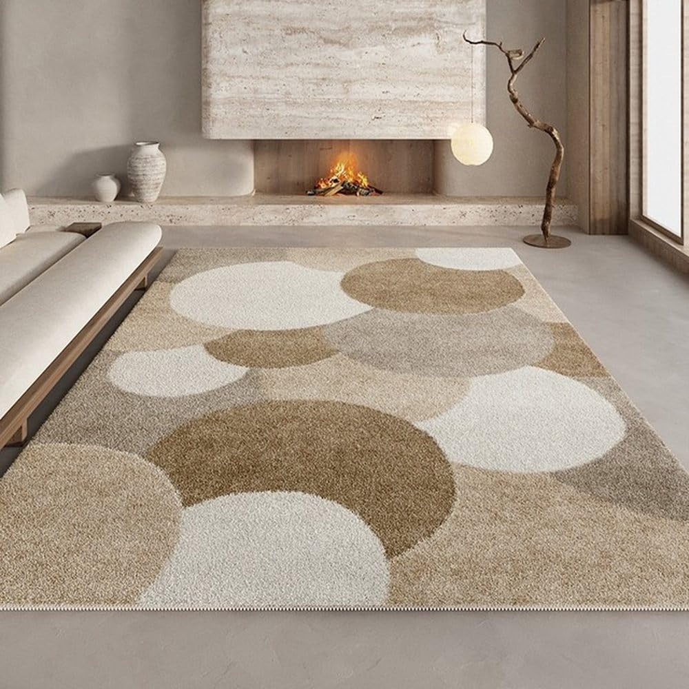 Tapis de chambre doux géométrique beige marron isolant et moelleux 120x160