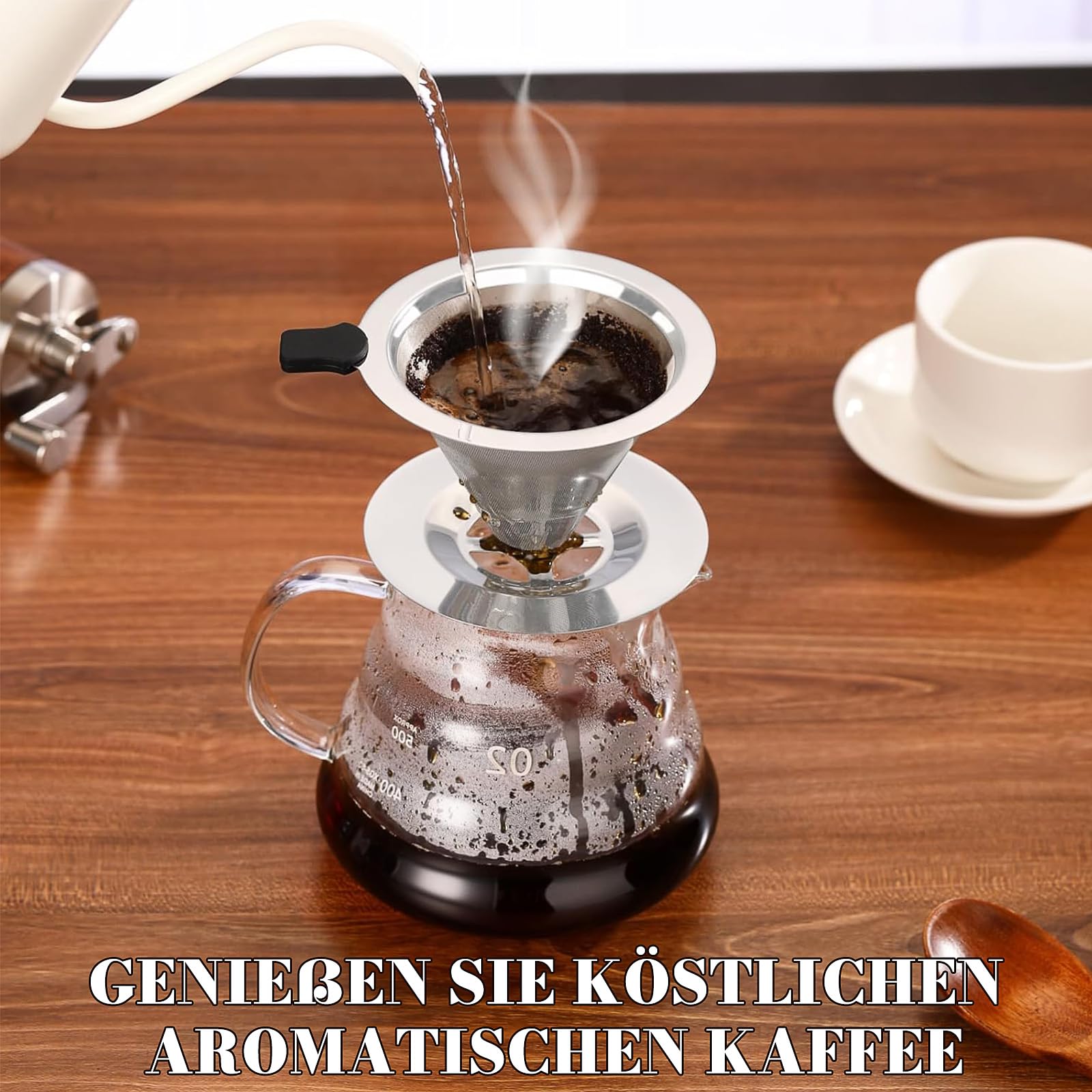Koffiefilter 304 roestvrij staal dubbele laag fijn gaas papierloos herbruikbaar schenk over koffie druppelaar kegel zeef trechter kopen vanaf een prijs van 4.91