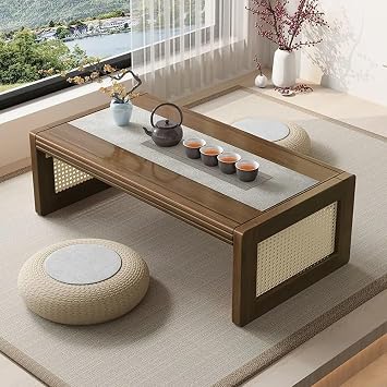 Folding Coffee Table, Rattan Japanese-Style Floor Table, Small Altar Table, Foldable Tea Table, Portable Chabudai Table, Low Tea Table for Living Room, Bedroom23.6x15.7x14.4in