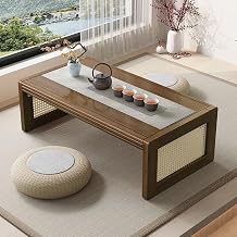 Folding Coffee Table, Rattan Japanese-Style Floor Table, Small Altar Table, Foldable Tea Table, Portable Chabudai Table, Low Tea Table for Living Room, Bedroom23.6x15.7x14.4in