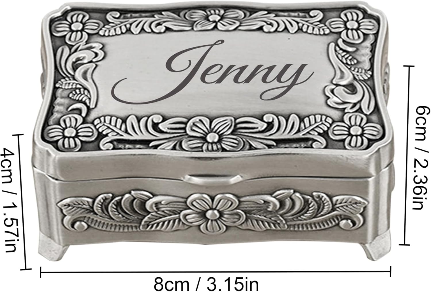 Personalized Metal Small Jewelry Box, Rectangle Shaped Jewelry Gift Box for Necklace, Bracelet, Rings, Earrings - Vintage Cute Keepsake Box for Trinkets, Treasures, Memento, Custom Name or Initials - Image 5