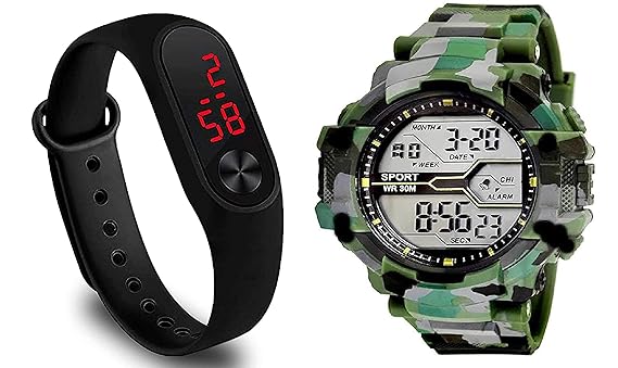 SQUIRRO Digital Army Military Style Sports Watch and LED Bracelet Band Watch for Mens and Boys and Kids-(Pack of 2)