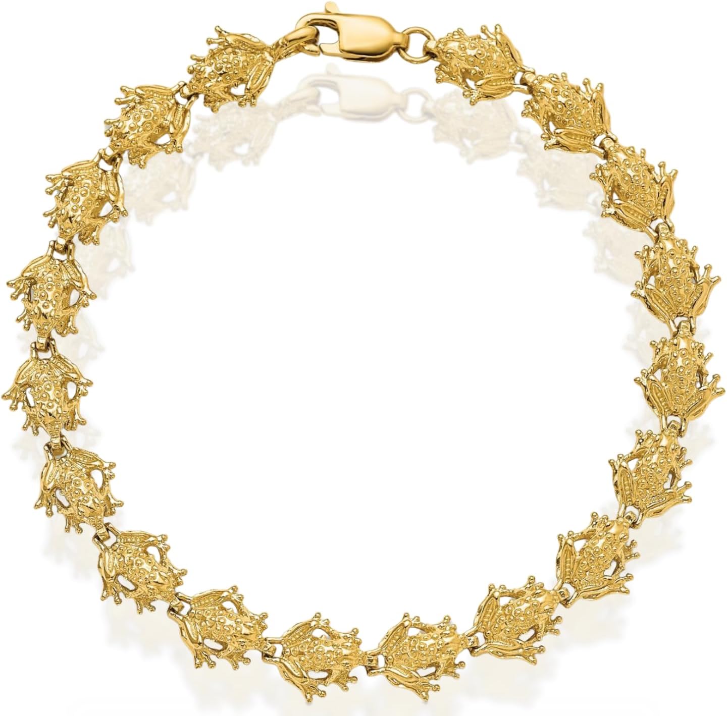 IceCarats 14K Solid Yellow Gold 8.4mm Chunky Link Chain Frog Charm Bracelet 7.25 inch Polished For Her