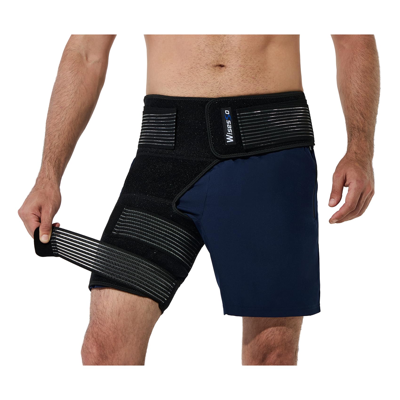 Hip Brace with Removable Elastic Belt, Hip Support Brace for Men & Women, Enhanced Thigh Compression Sleeve for Sciatica Pain Relief, Hips Flexor Arthritis, Pulled Muscles (Black, Right)