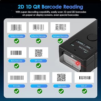 Wireless 2D&1D Mini Barcode Scanner, 3-in-1 Bluetooth & 2.4G & USB Wire Barcode Reader Compatible, 1100mAh Portable QR Bar Code Scanner, Compatible with iPhone, iPad, Android Phone