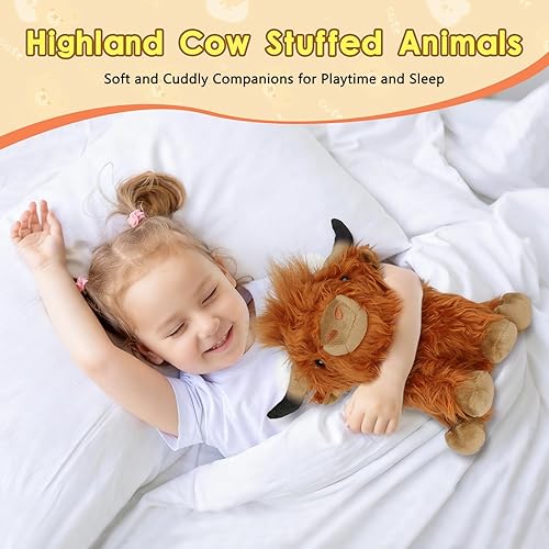 Miniatura 6 de OROZCOR Animal de Peluche de Vaca Highland, Lindos Juguetes de Figuras de Peluche de Vaca Esponjosa, Decoración de Peluche de Ganado Highland de