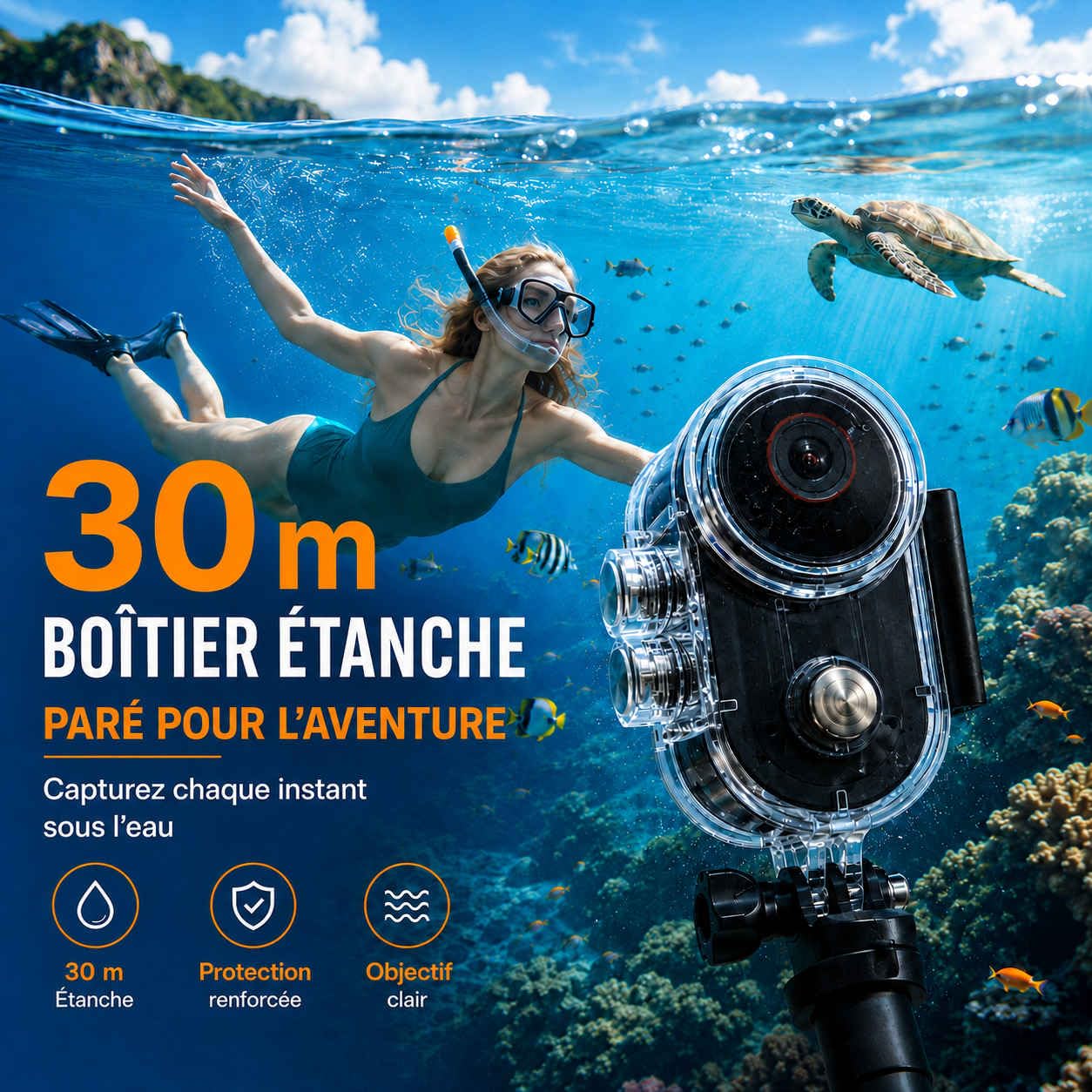 T71M Caméra Sport 4K, Mini Caméra POV avec EIS 6 Axes, Grand Angle 154°, Carte 64 Go,Étui de Charge, Pendentif Magnétique, Supports Guidon et Casque, Caisson Étanche 30m