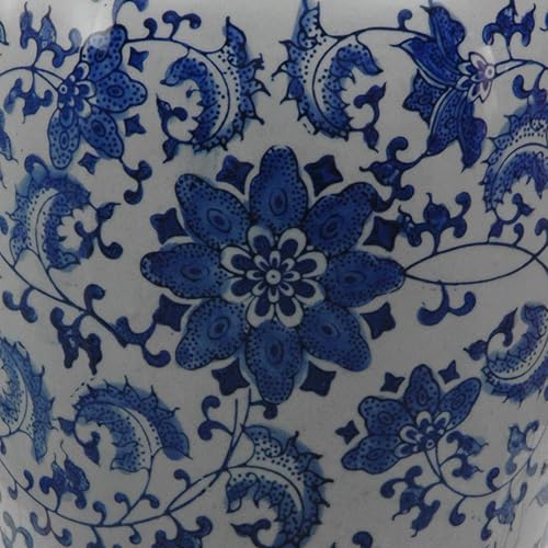 Miniatura 2 de Red Lantern Jarrón Tung Chi de porcelana floral azul y blanca de 14 pulgadas