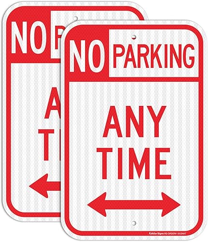 Paquete de 2 letreros con flechas de "No estacionar en cualquier momento", 18 x 12 pulgadas, láminas reflectantes de grado ingeniero, aluminio libre Paquete de 2 letreros con flechas de "No estacionar en cualquier momento", 18 x 12 pulgadas, láminas reflectantes de grado ingeniero, aluminio libre