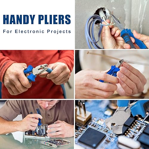 Vista 5 de COMOWARE Juego de alicates de 6 piezas, herramientas de precisión multifunción con aguja, puntas de corte y dobladas para electrónica, bricolaje