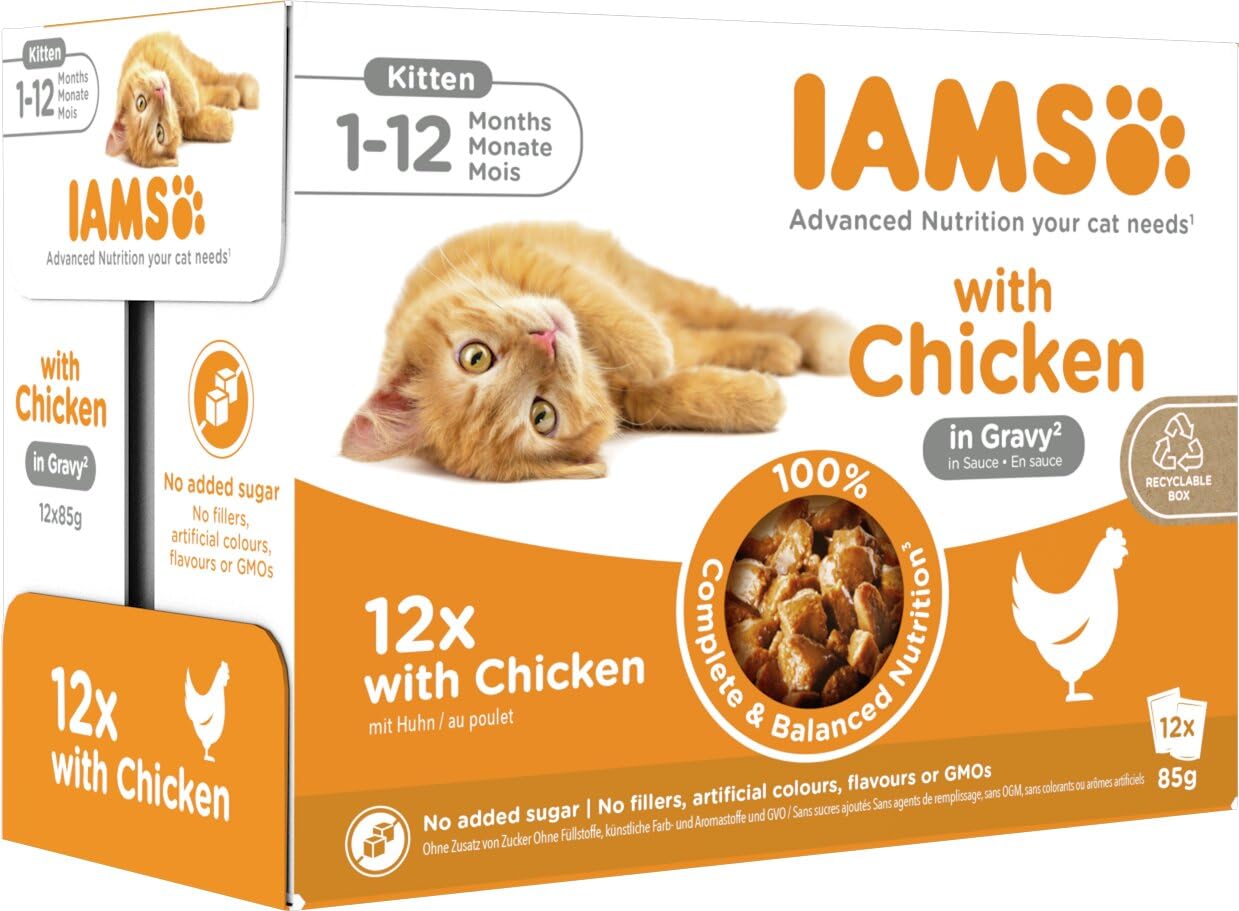 IAMS Advanced Nutrition Alimento húmedo en Salsa, para Gatitos con Pollo, 12 x 85g