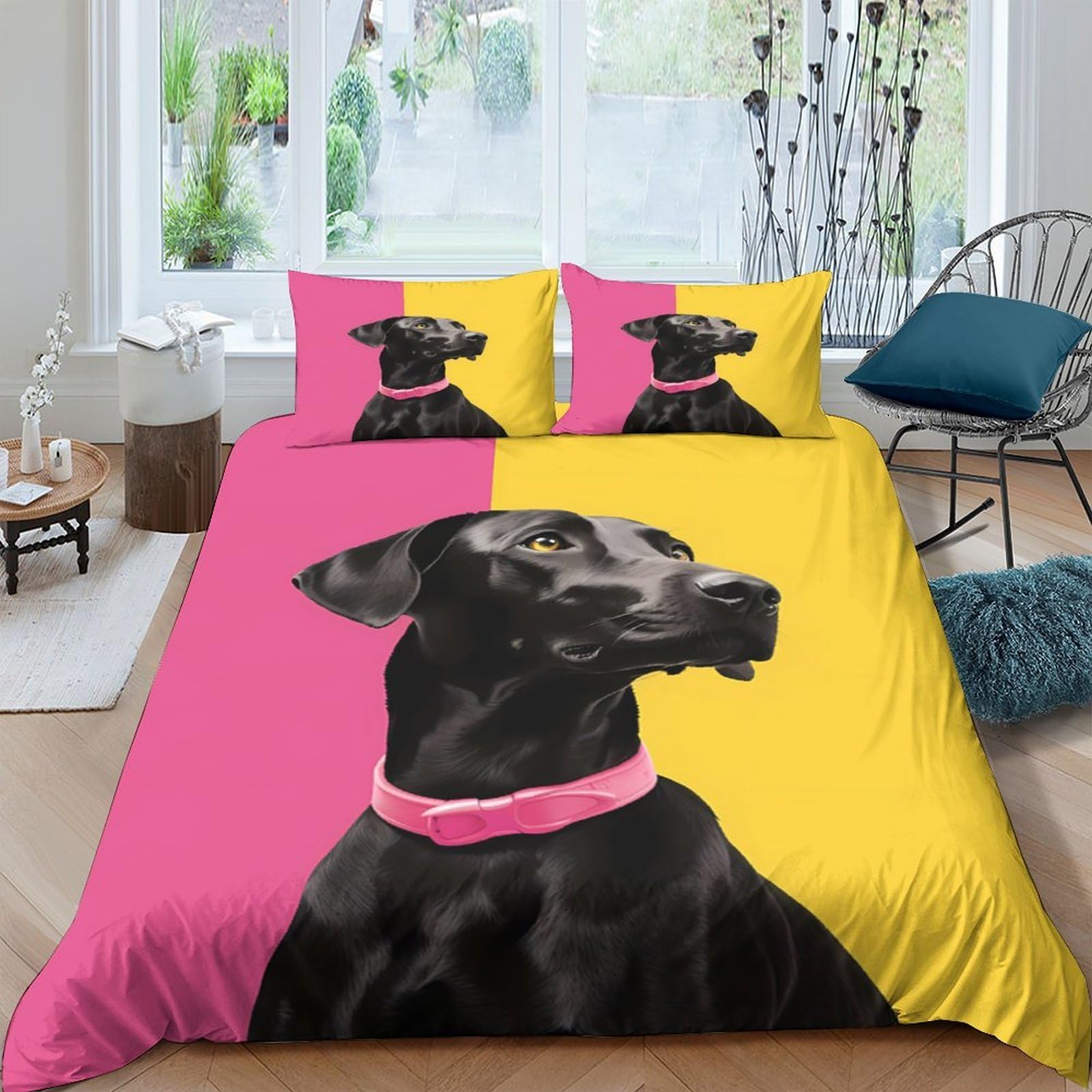 Ctjqhvkz Style-9 3D Printed Black Dog Pop Art Fitted Sheet Microfiber Soft Pink Yellow Bed Cover For Bedroom Dorm Mattress Decor Single（135X200cm）