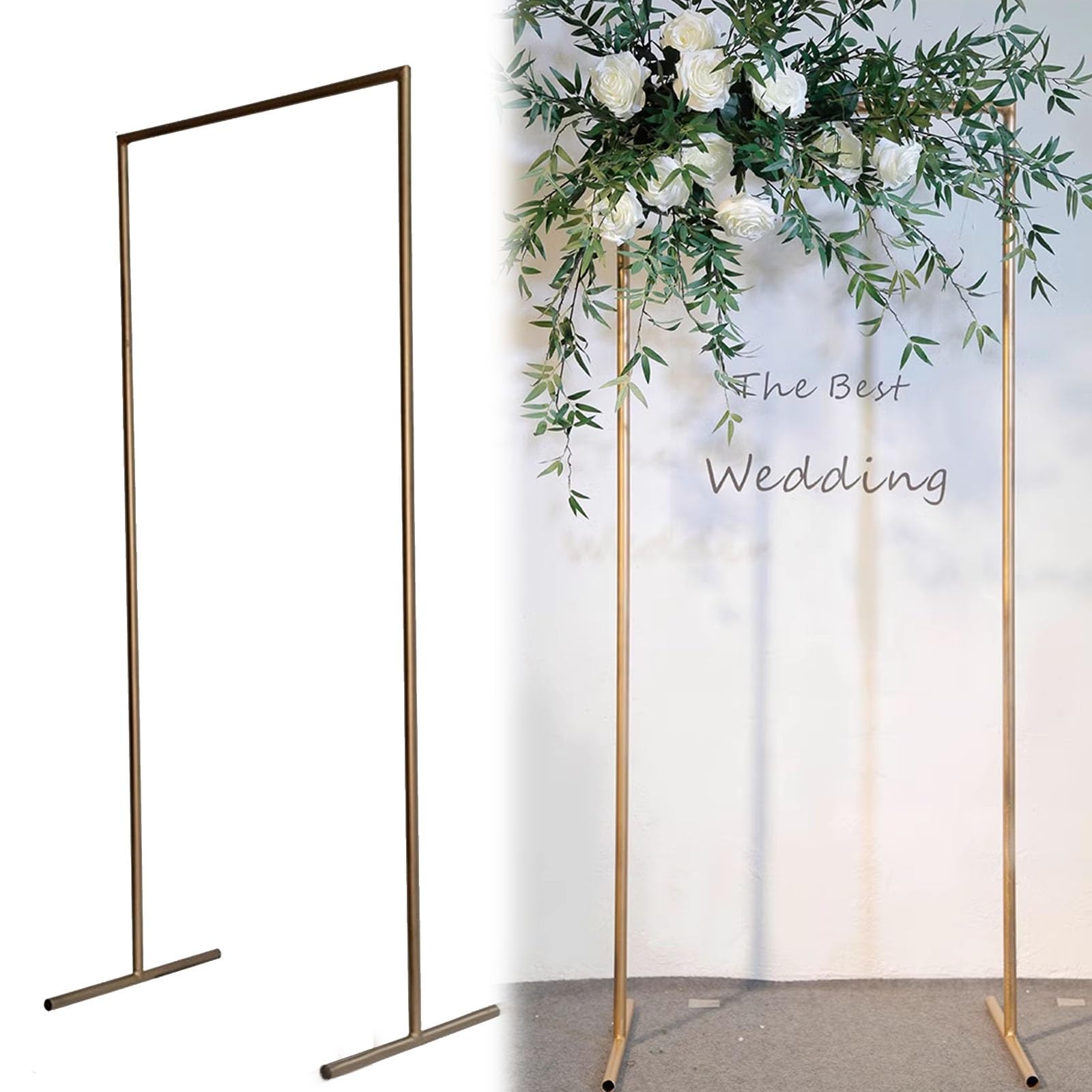 Złoty metalowy łuk, stojak na ślub, urodziny, przyjęcie z okazji ukończenia szkoły, elegancki i wytrzymały, łatwy montaż, 180 x 80 cm, dekoracja ogrodowa, idealny na imprezy