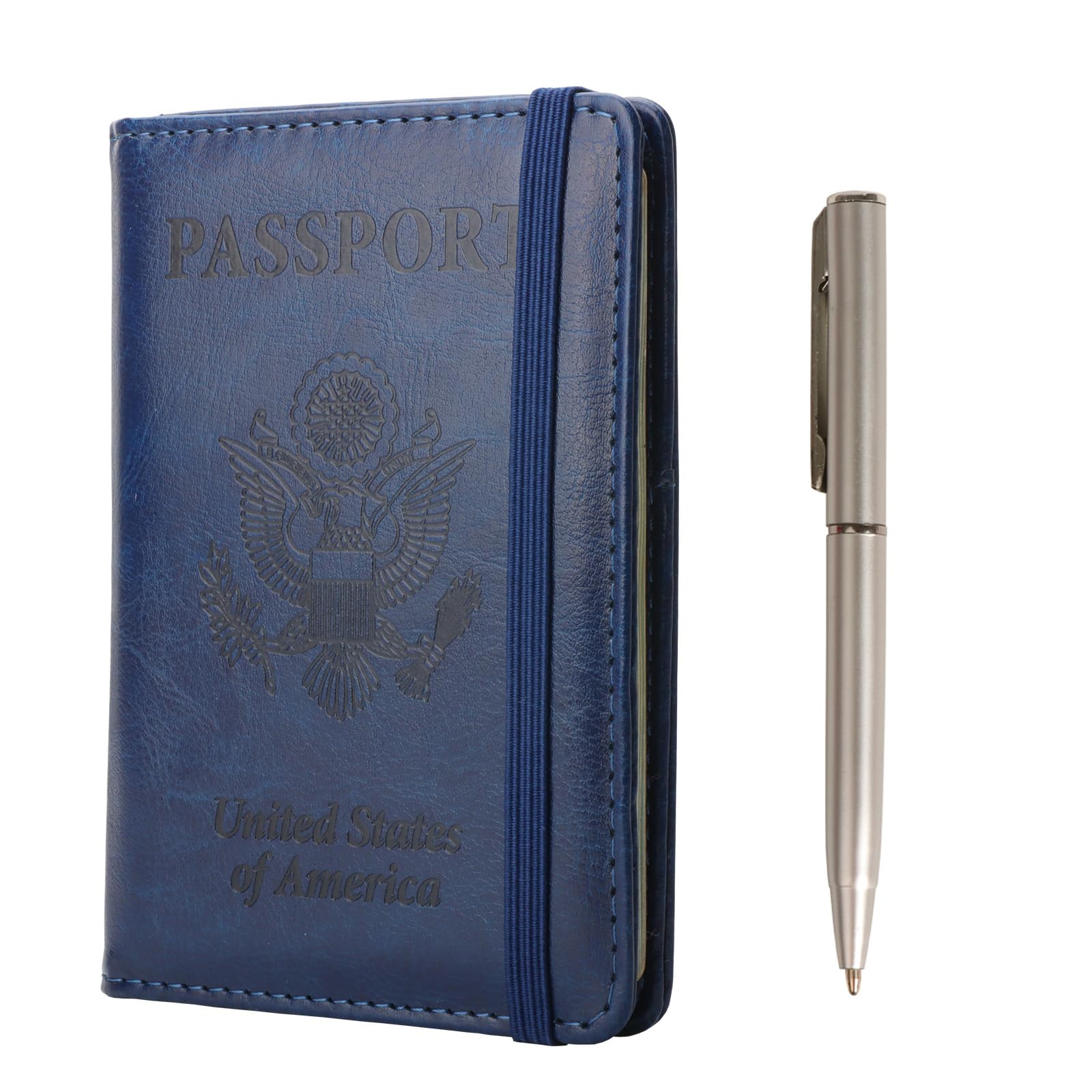 GOTDYAPassport Holder,PU Leather Passport and Vaccine Card Holder Combo,RFID Blocking Passport Cover for Women Men Traveling Document, A-Dark Blue, 1pack-rfid Blocking