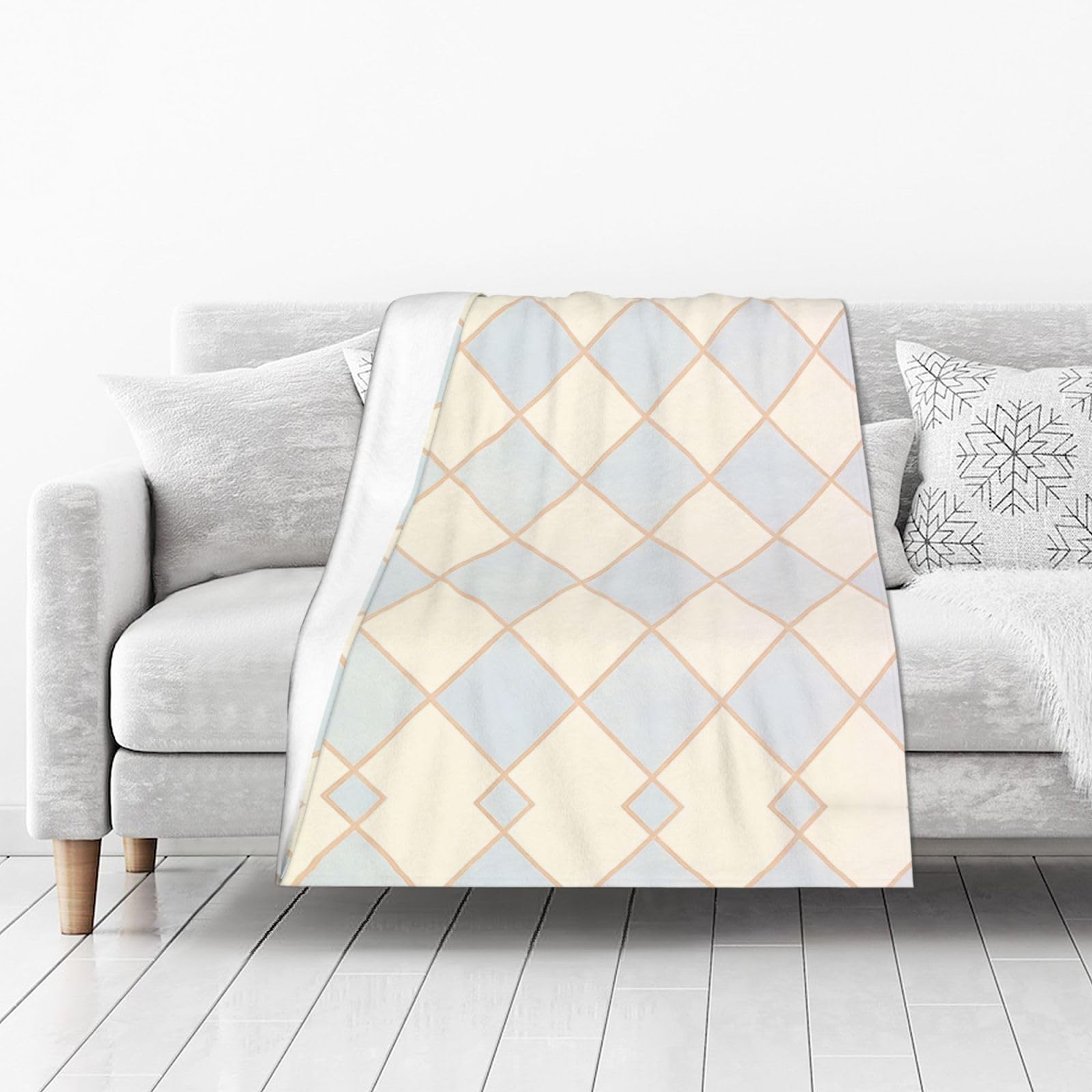 DUYIOKH Gentle Diamond Tile Print Thick Throw Blanket, Blanket for Couch Bed Warm Travel Blanket for Camping Movie Night