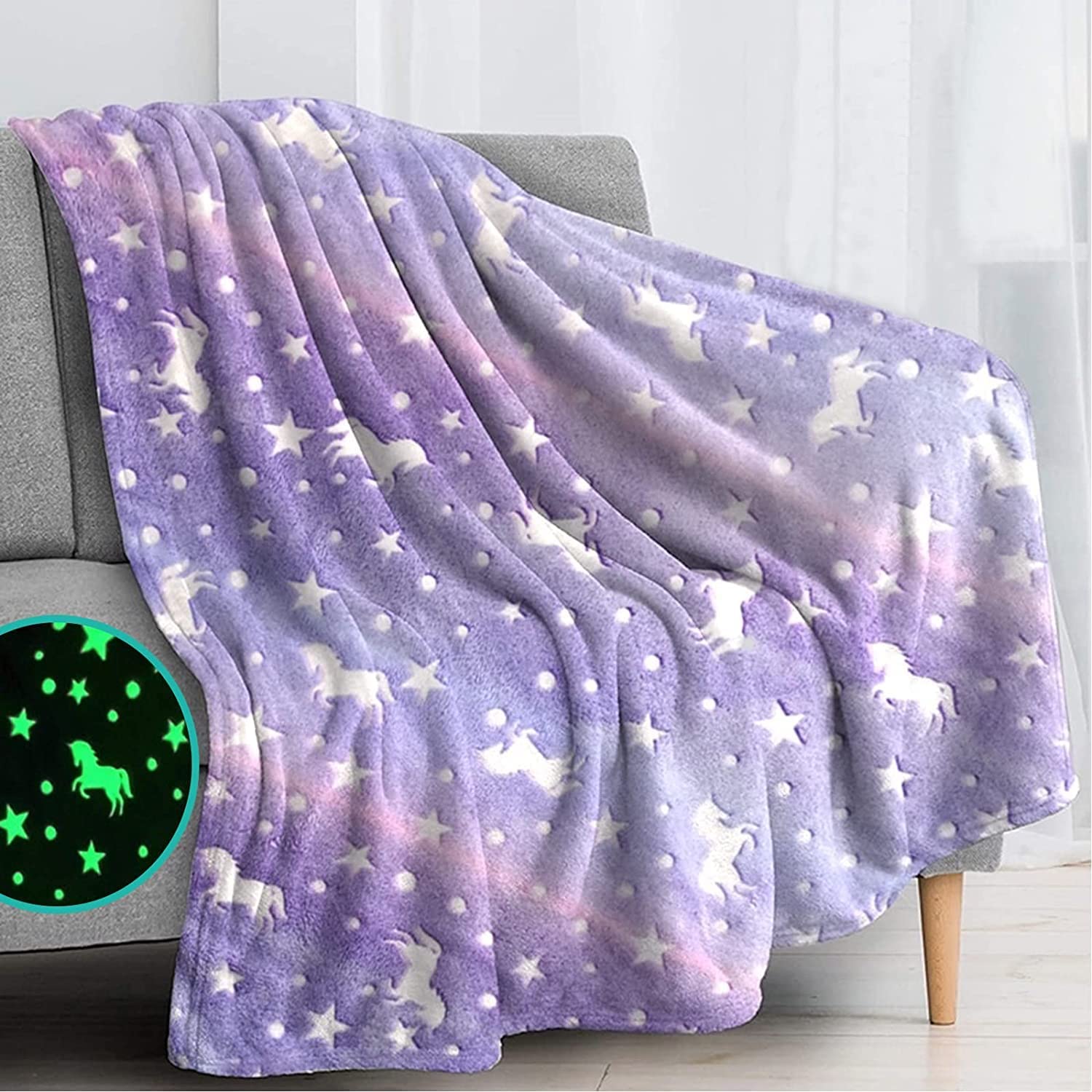 Happy Hues Purple Unicorn Glow in The Dark Blanket-200 x 150 cm- Super Soft Fluffy Flannel Fleece All Season Blanket for Babies-Toddlers-Kids & Teens Boys & Girls- Best Gifting Ideas for 0-15 Years-image-43