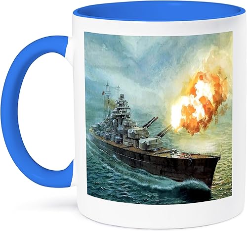 3dRose mug_98600_6 Painting Of Battleship Bismarkjpg - Taza de dos tonos, 11 onzas, azulblanco