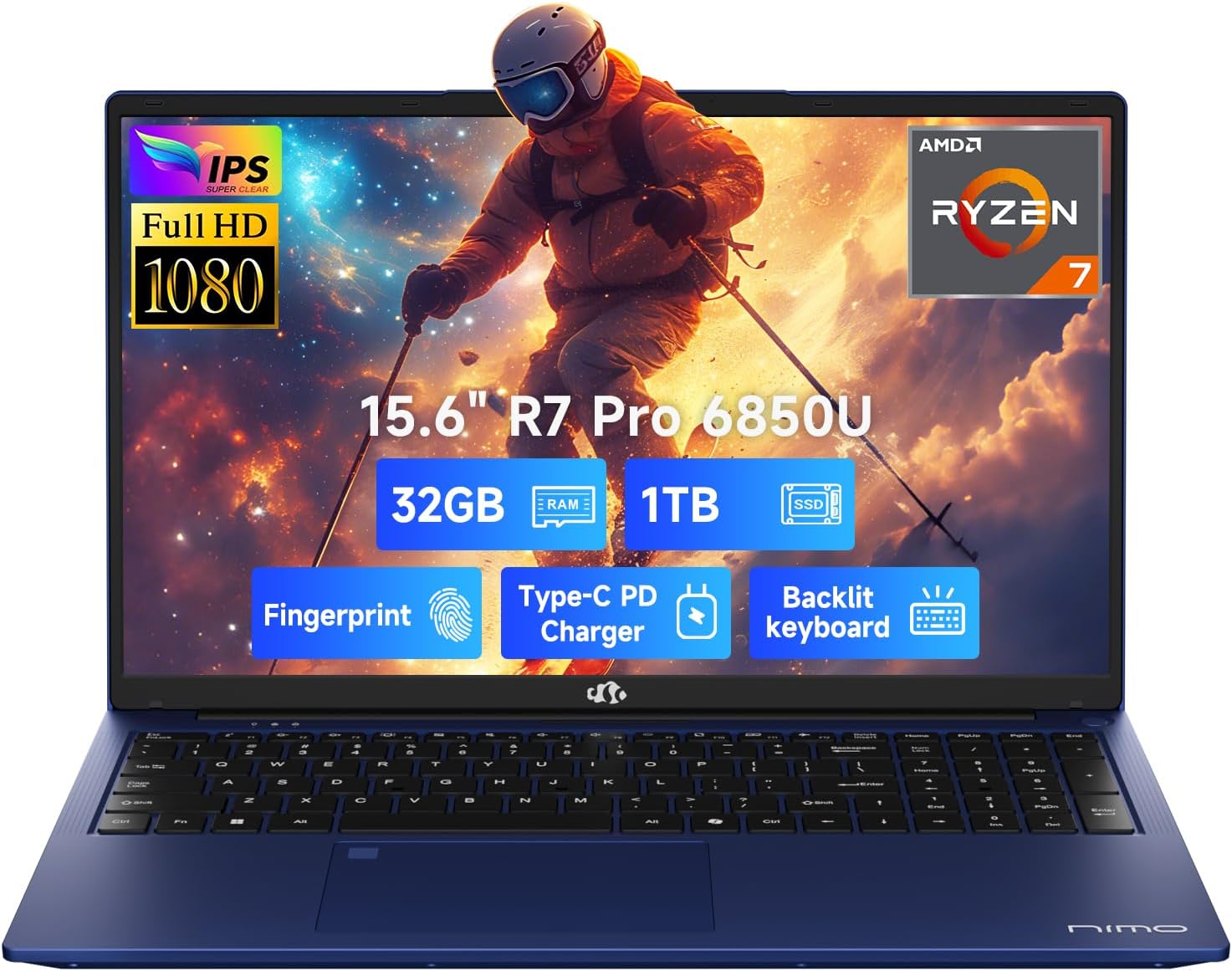 NIMO 15.6″ FHD Light-Gaming-Laptop, 8 Cores AMD Ryzen 7 Pro 6850U 32GB LPDDR5 RA…