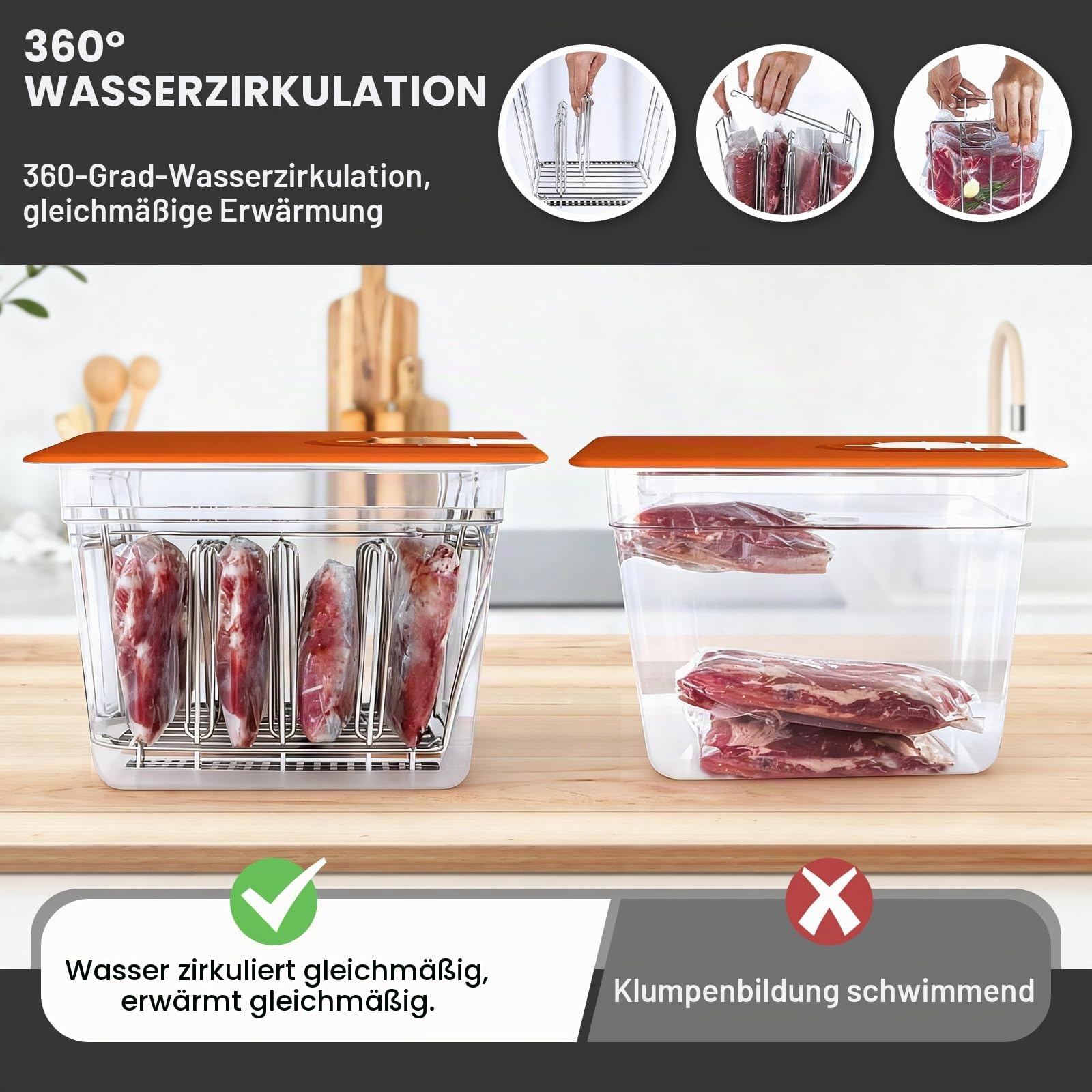 Sous Vide Behälter 12L, Sous Vide Container mit Silikonhülle & Rack | Multifunktionaler Transparenter Behälter für Fisch Fleisch/Gemüse, für Meisten Sous Vide Garer