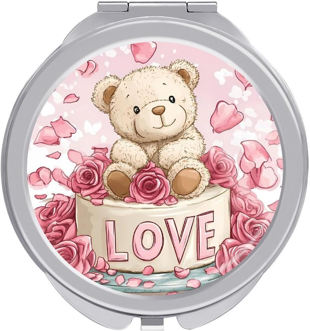 Bear Cake Compact Makeup Mirror Mini Foldable Cosmetic Mirror Portable Travel Mirror for Purse Pocket