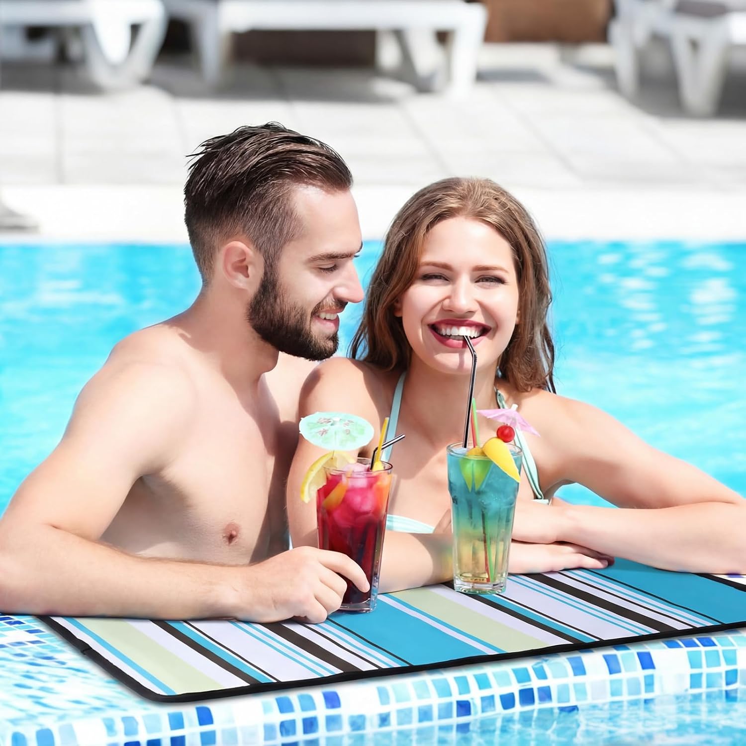 Drydiet 4 Pcs Poolside Mats Pool Seats for Edge Neoprene, Classic Style image 3