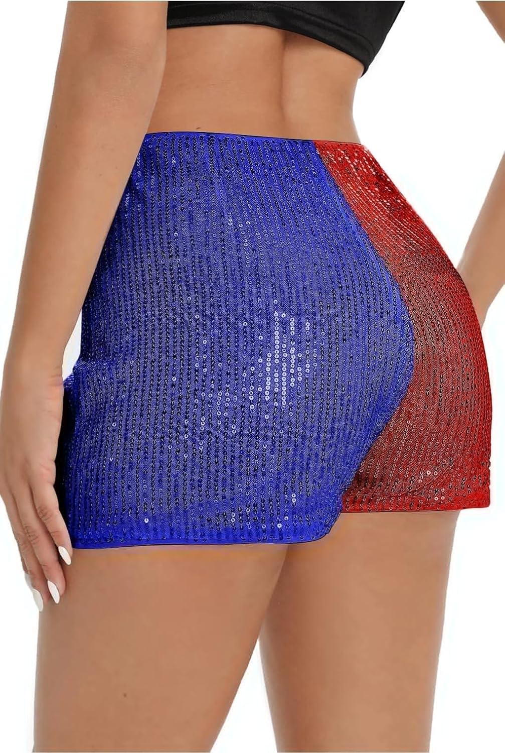 Sequin Shorts for Women, High Waisted Elastic Straight Leg Hot Pants, Party Concert Glitter Sparkle Rave Shorts