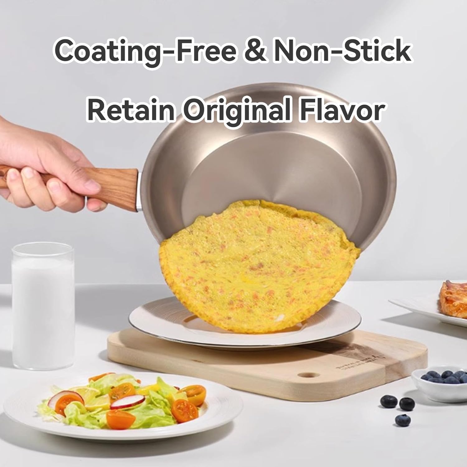 Titanium Pan, Upgrade No Coating Non Stick Titanium Pro Frying Pan & Saucepan, Ultra-Durable, Scratch-Resistant, Pfas/Pfoa/Ptfe Free Cookware, Dishwasher&Oven Safe,Frying pan/9.44in