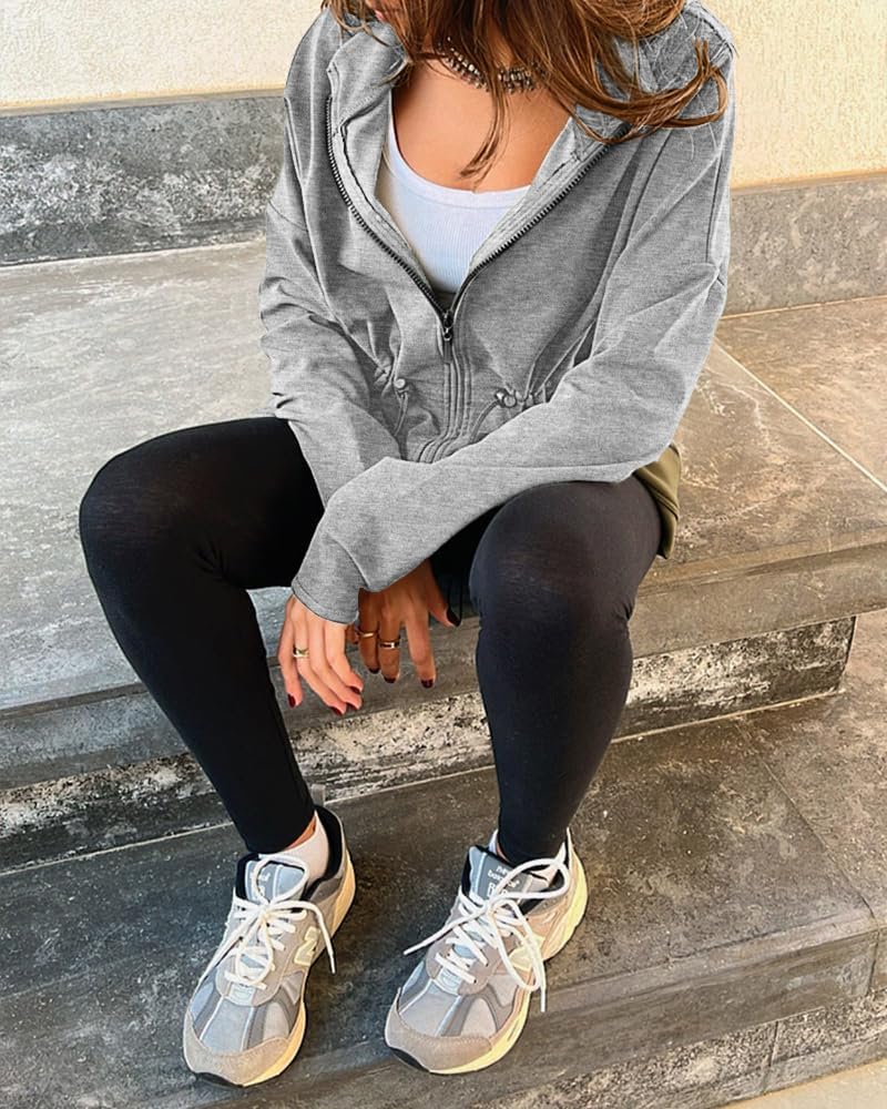 CHICME Womens Zip Up Hoodie Long Sleeve Oversized Sweatshirt Fall Fashion Casual Jackets Winter Clothes - Image 4