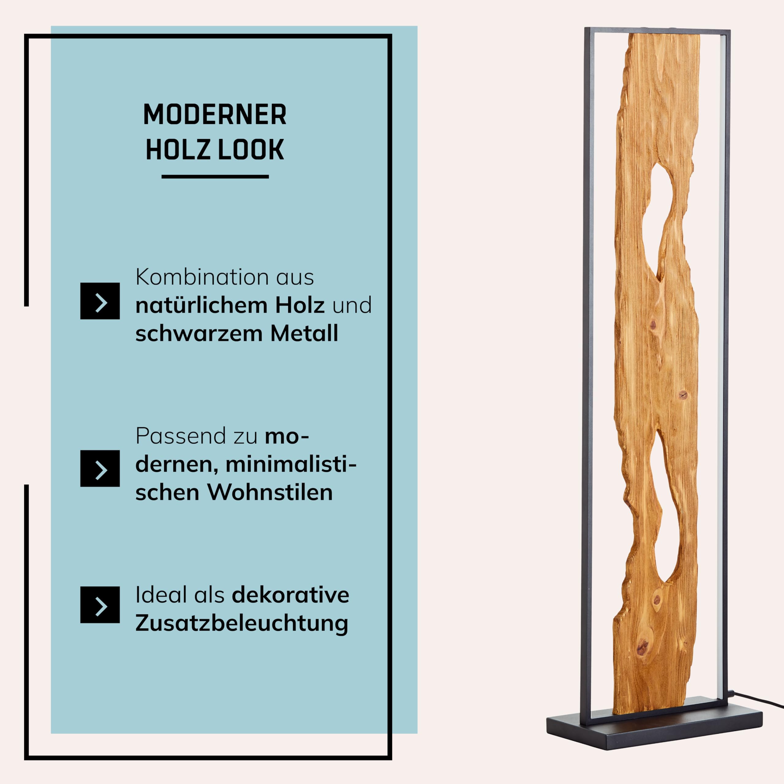 Lightbox LED Stehlampe schwarz - Stehleuchte Holz 120 cm mit Fußschalter - Standlampe Wohnzimmer warmweiß 3000K - 2300 lm inkl. LED
