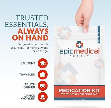 Epic Medical Supply First Aid Kit Medication Refill 28-Count Unit Dose Packets Emergency Medicine Kit Pills for 1st Aid Kit Refills, Travel, Office, Dorm, Camping Assembled in USA