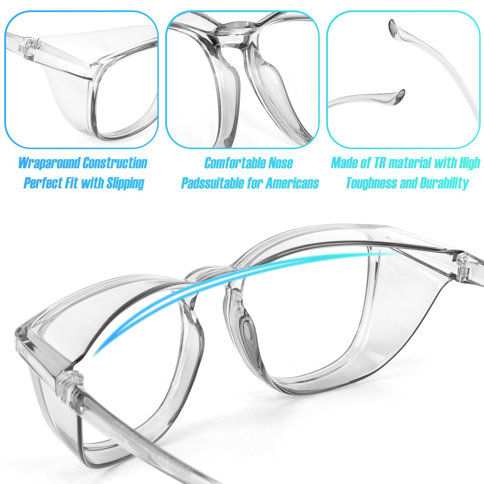Paquete de 4 anteojos de seguridad para mujer antivaho, bonitas gafas protectoras para enfermeras, ANSI Z87+ antiluz azul (arco iris, morado, rosa, verde)
