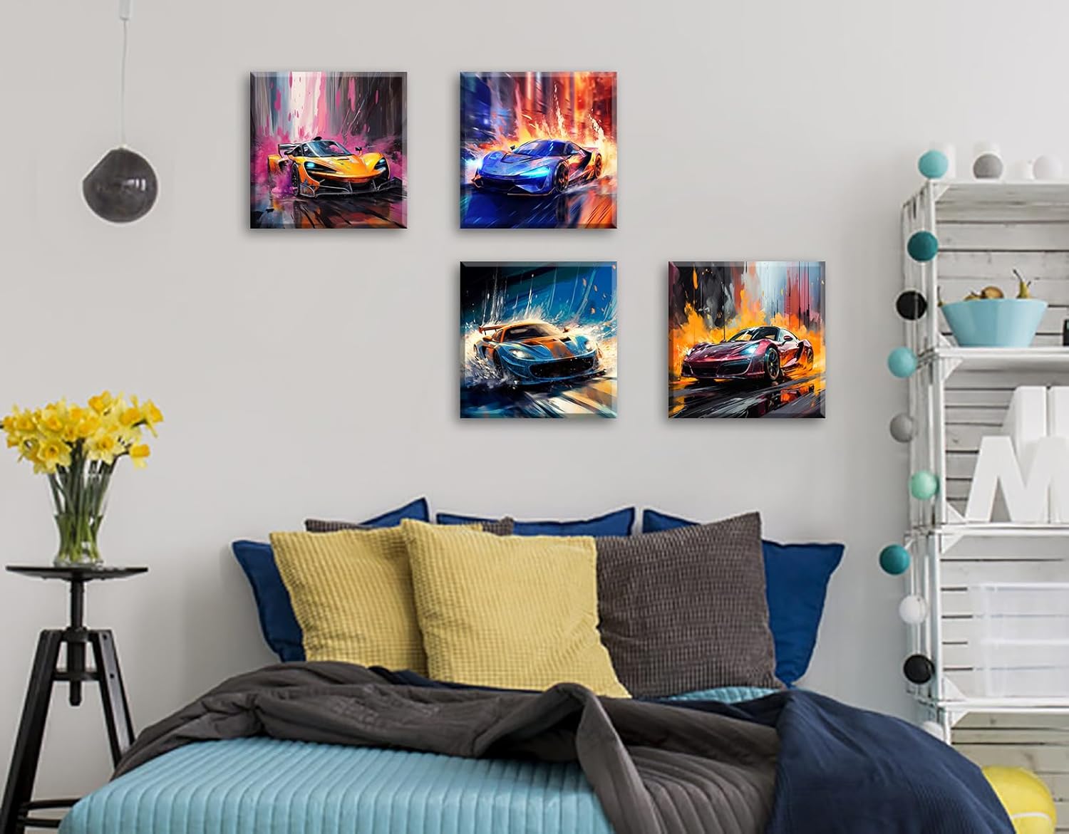 DJSYLIFE Car Posters Men Room Decor Canvas Printed Supercar Car Wall Art Racing Pictures Teen Boys Room Decor Modern Artwork for Man Cave Office Home Decorations