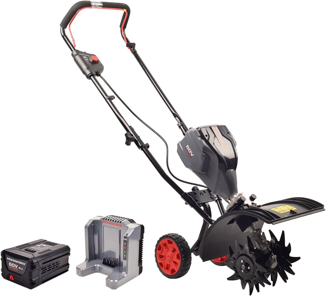 POWERWORKS 60V Brushless Tiller, 2.5Ah Battery and Charger Included TL60L2510PW