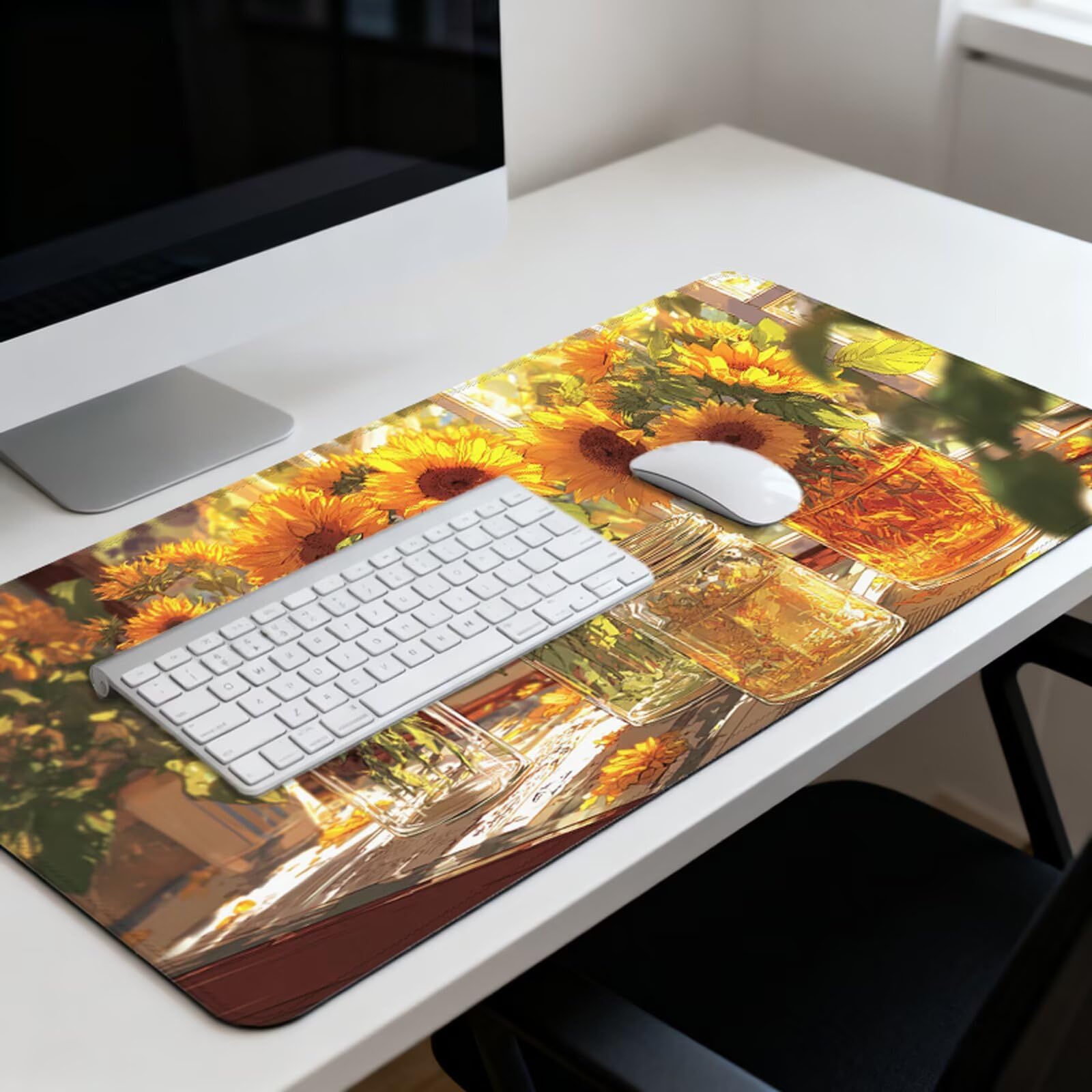 Podkładka pod mysz ze słonecznikiem XXL 1000 x 500 mm Sen pod ręką biurko z wodoodporną powierzchnią i antypoślizgową podstawą, podkładka pod mysz do biura, komputera, poprawia dokładność i szybkość