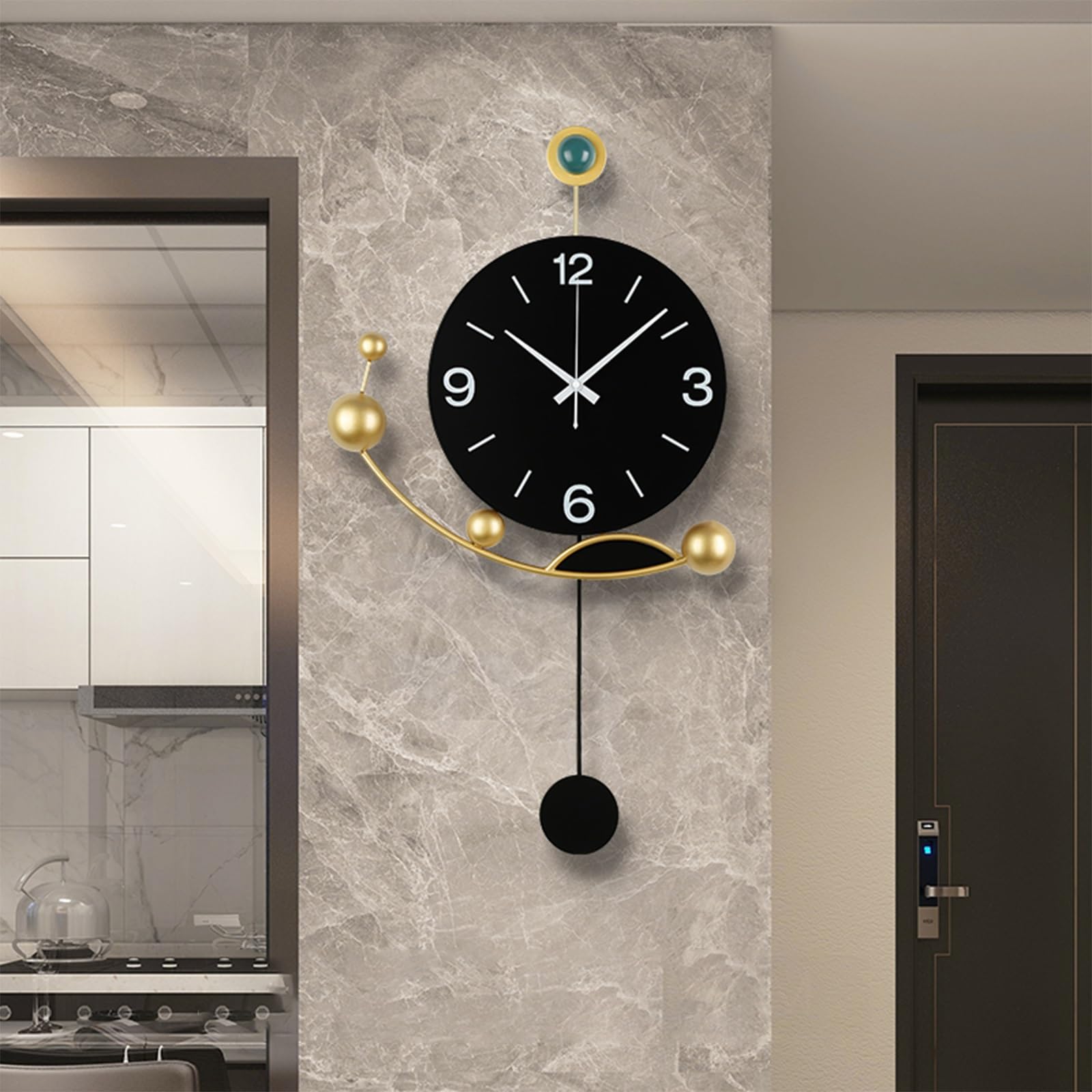 Grande horloge silencieuse verticale en métal moderne avec pendule pour la maison