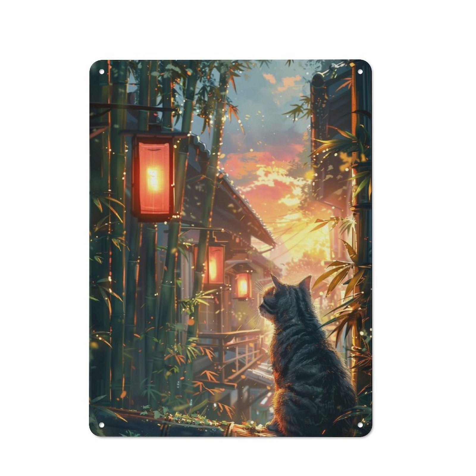 Junmoney Cute Cat Scenery At Sunset Vintage Metal Sign 40X30cm For Guest Room Or Hallway, Suited To Guest Room Decorators