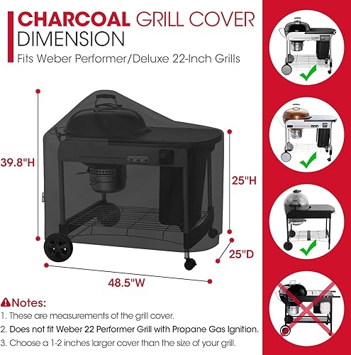 Miniatura 2 de Unicook Funda para parrilla compatible con parrillas Weber Performer Deluxe de 22 pulgadas, cubierta de barbacoa para exterior, resistente al agua,