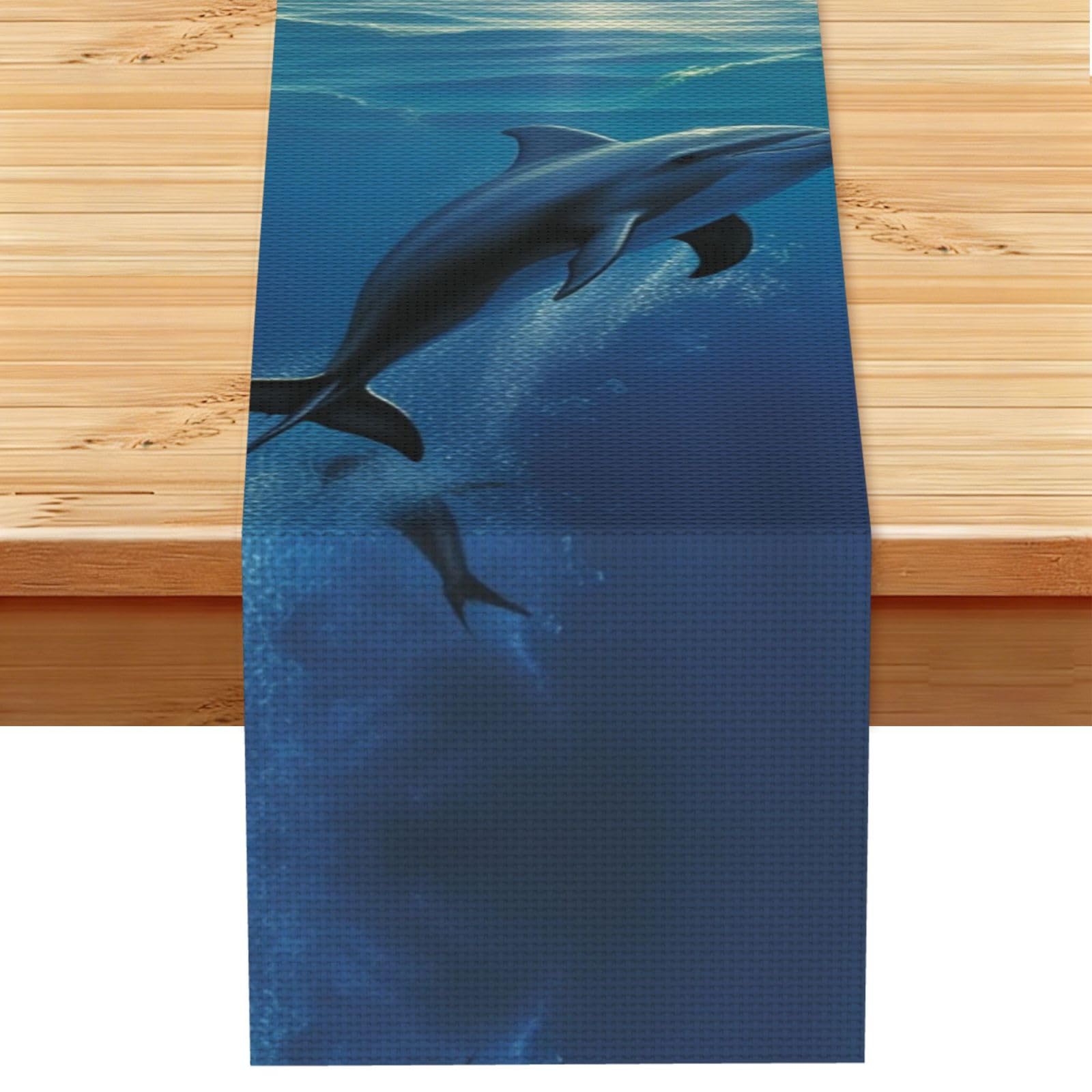 Dolphin Table Runner 13x72 Inch Cotton Linen Table Linen Washable Farmhouse Tablecloth Modern Abstract Art Kitchen Dinning Table Decoration for Home Party Decor