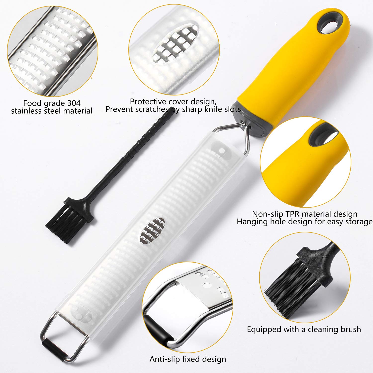Yolzhxe Edelstahl Reibe Mit Fingerschutz - Parmesanreibe, Zitronenreibe, Küchenreibe Multifunktional