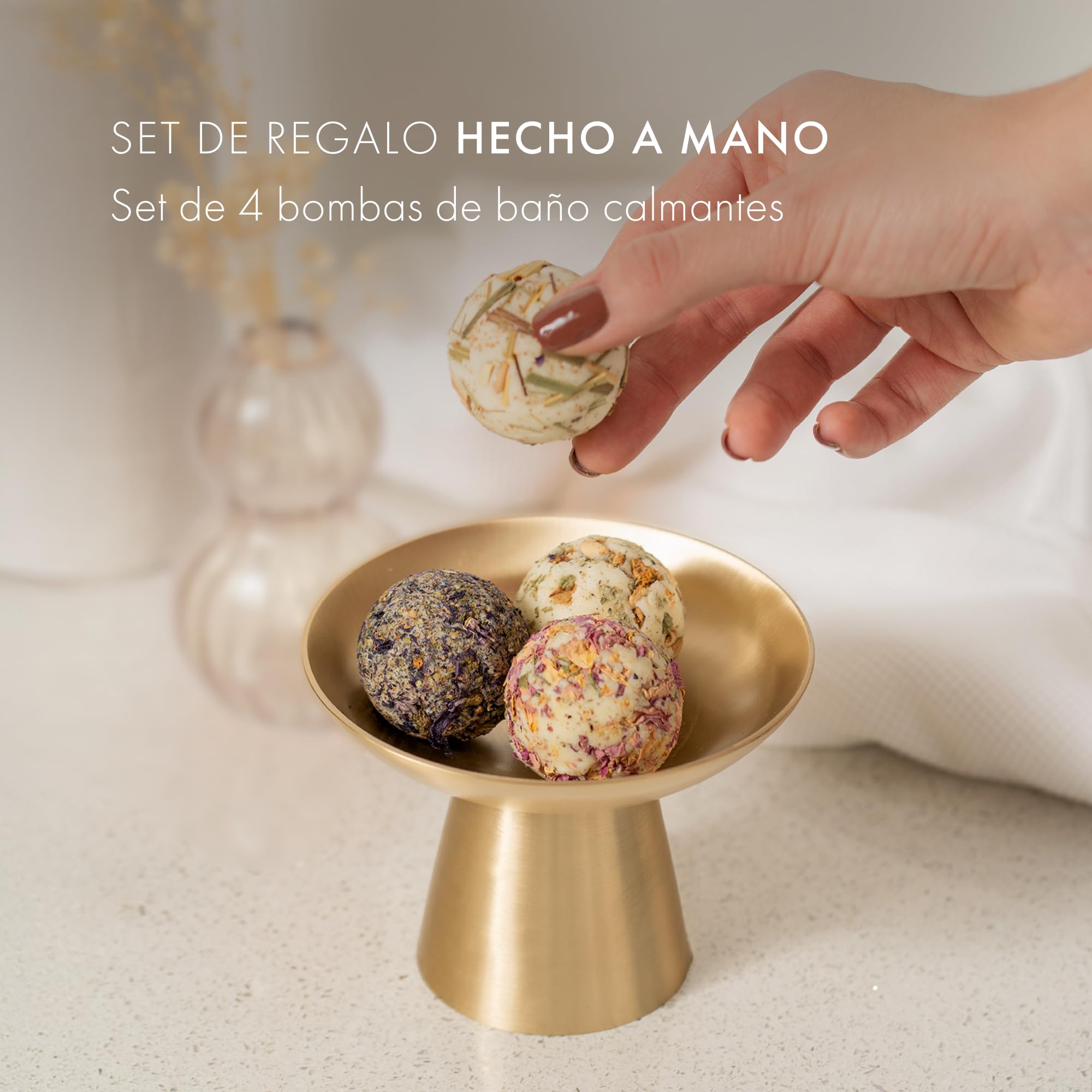 Satin Naturel Cofre 4 Bombas de Baño BIO Veganas – Regalo Bienestar Mujer – Bolas de Baño Premium
