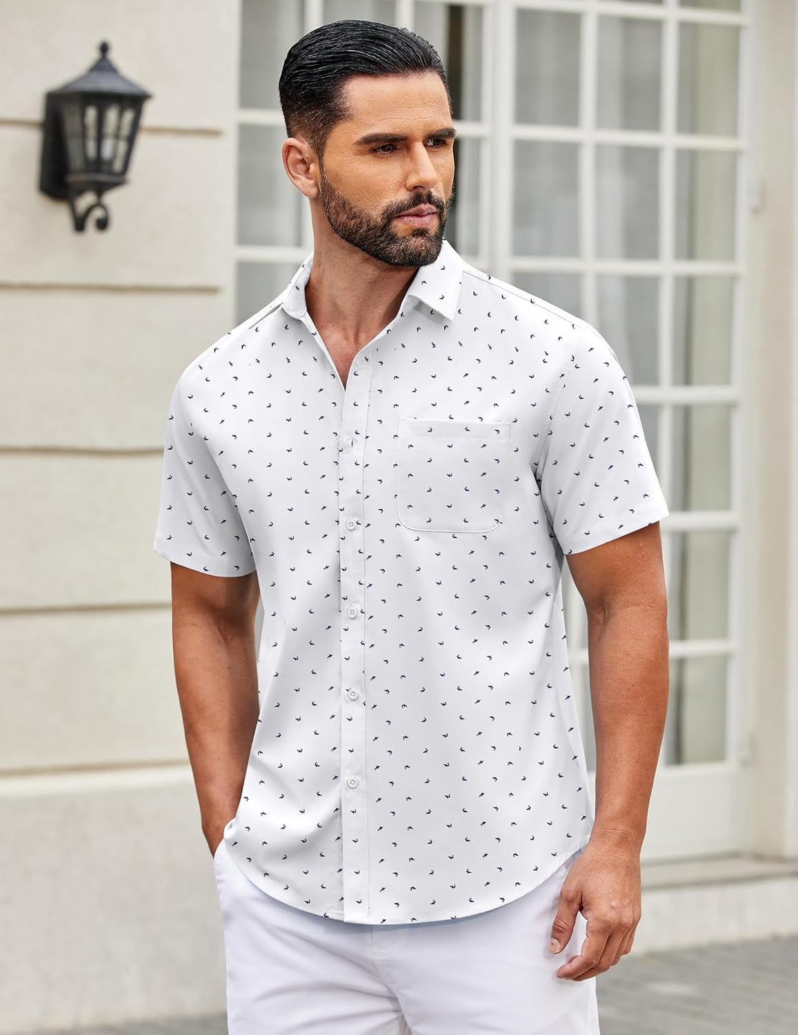 COOFANDY Mens Short Sleeve Casual Button Down Shirts Summer Untucked Dress Shirts with Pocket - Image 3