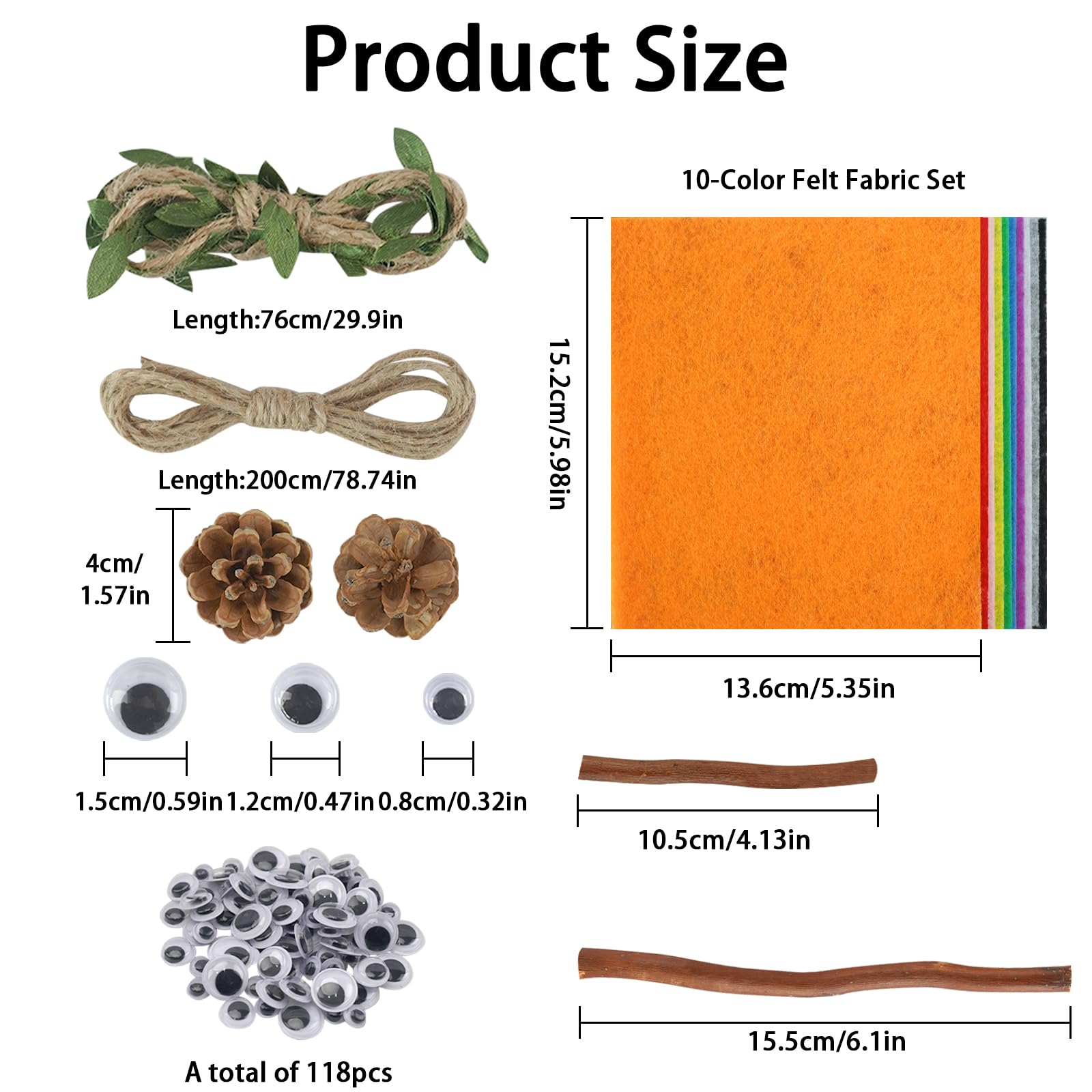 Luabue 163Pcs Wood Slices for Crafts 2-5cm Small Wooden Discs Unfinished Log Wooden Circles Wood Sticks for Crafting Pine Cones Branches Twigs Craft Kit with Felt Fabric for Classroom Art Project - Image 2