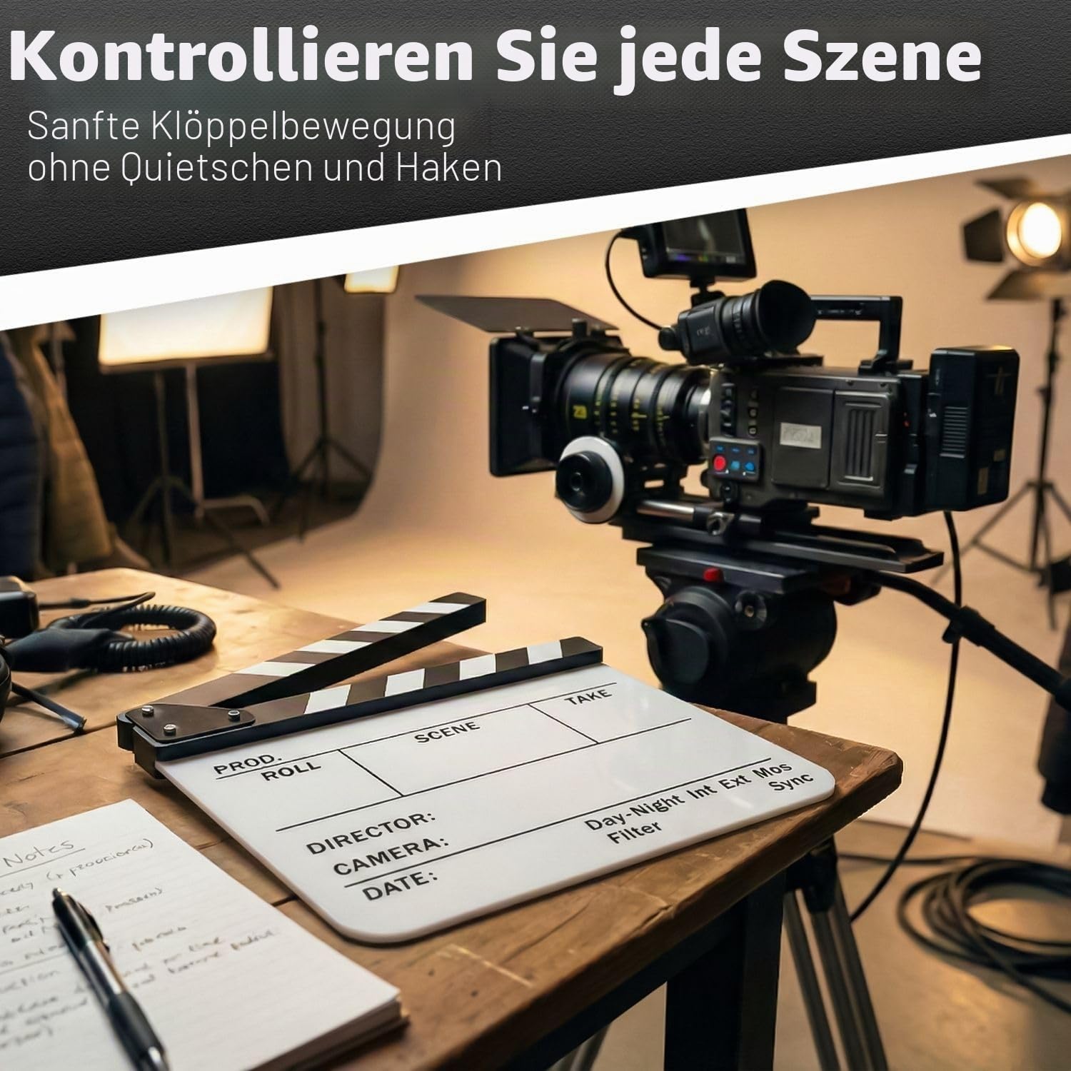 Flexzion Filmklappe für Regisseure, Acryl-Platte trocken abwischbar, Filmtafel für Studio, Kamera, Theaterrequisiten, TV, Video, Filmschnitt, Action-Szene – 25,4 x 30,5 cm mit schwarz/weißen