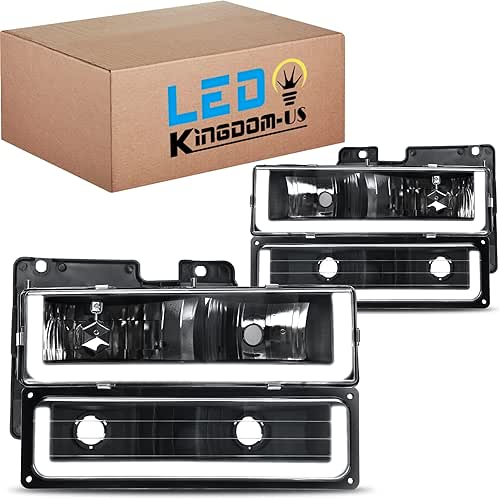 LEDKINGDOMUS Headlight Assembly with LED DRL, DOT-certified, Compatible with 1990-2000