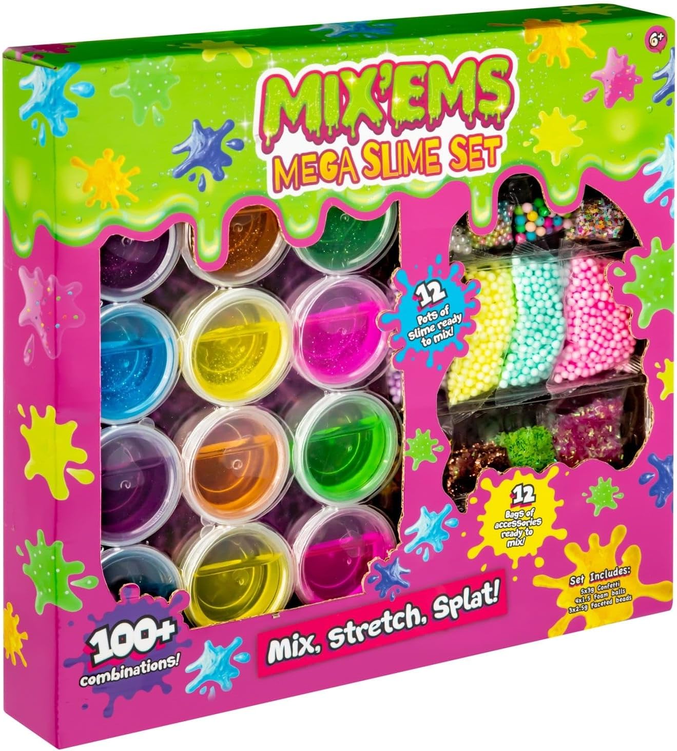 New Mega Art Set Including 6 x Glittery, 3 x Glitter Confetti, 3 x Foam Ball, 3 x Acrylic Gemstones, 3 x Faceted Beads, 1 DIY Box Set, Perfect for Bringing Out your Creative Side.