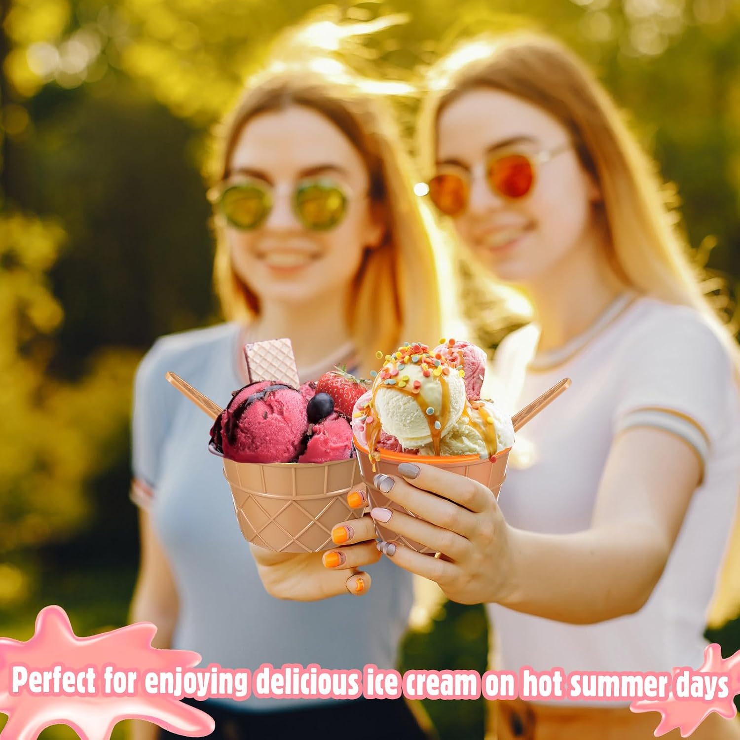 Condition photo showing New/Like New for teenyyou 48 pcs ice cream bowl set includes plastic ice cream bowls with spoons and lids 6-8 oz reusable frozen yogurt bowls party favors for summer holiday sundae birthday bar supplies(16 colors)
