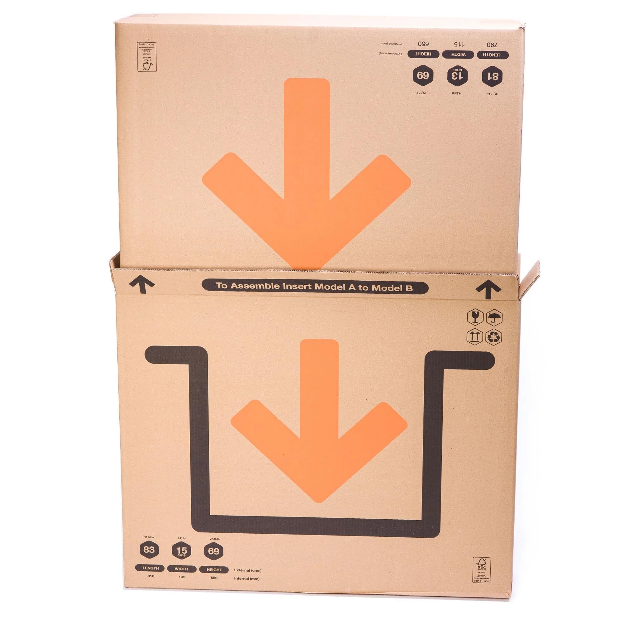 TELECAJAS | 3 Cajas 130x13x81 cm Cuadros Grandes Telescópica y Robusta: Televisores Planos, TV | Modelo A+B | TV hasta 55' pulgadas | Pack de 3 cajas + Precinto