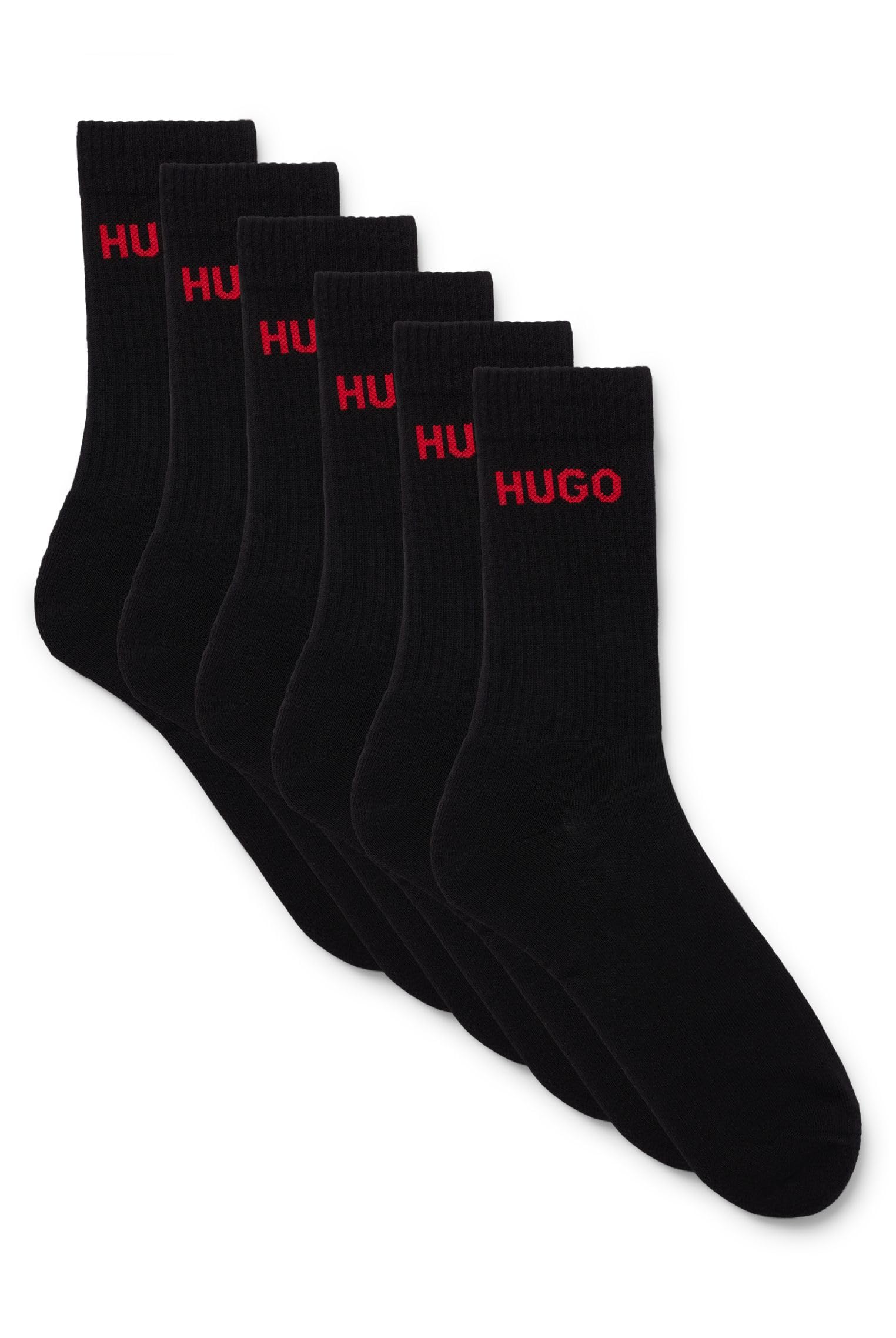 HUGO Mens 6P QS RIB LOGO CC Six-pack of quarter-length socks with logo detail