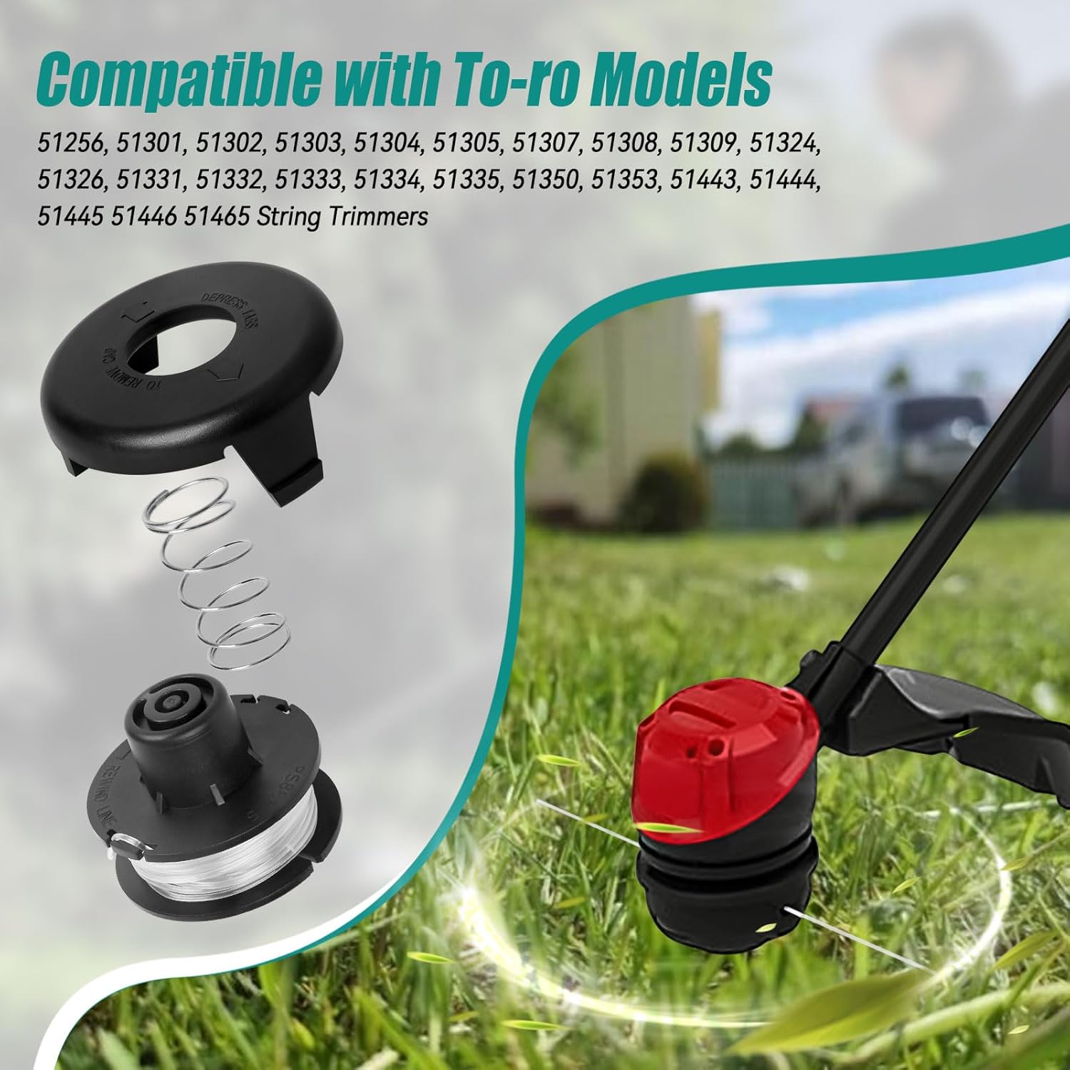 88175 String Trimmer Head Compatible with Toro 51256 5130151302 513035130451305 51307 513085130951324 51326 5133151332, with Spring and Cap (6+2+2)