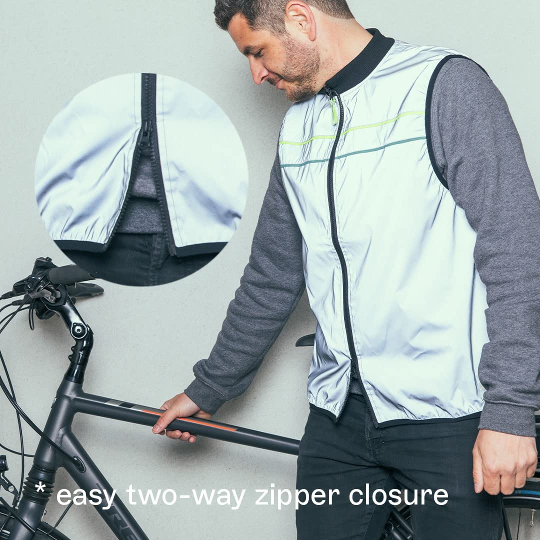 GOFLUO - George Reflektorweste - Warnweste - Reflektierende Weste - Sichtbar im Dunkeln für Wanderer, Joggen, Fahrrad - Grey Reflective -